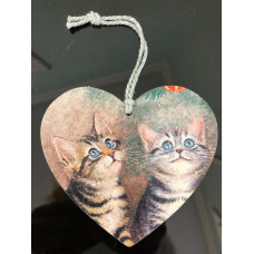 Exclusive CHAT Handmade Heart Hanging Christmas Decoration - Couple of Cats Paws For Thought