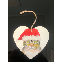 REDUCED: Exclusive CHAT Handmade Heart Hanging Christmas Decoration - Cat in Christmas Hat
