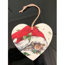 Exclusive CHAT Handmade Heart Hanging Christmas Decoration - Couple of Snuggling Cats