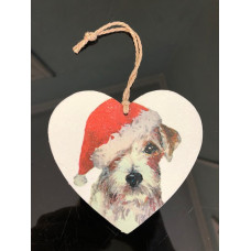 Exclusive CHAT Handmade Heart Hanging Christmas Decoration - Dog in Xmas Hat